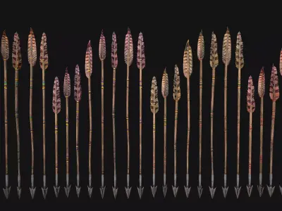 Medieval Arrow Arrows Crossbow Bolt Pack Set Low-poly 3D model