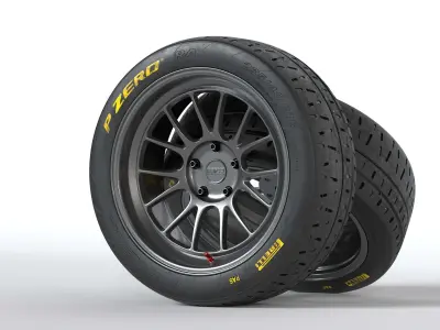 Kansei Corsa Rims with Pirelli P Zero RA Soft Tires 3D model