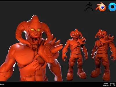 Ork High Poly demon with glowing eyes 3D model