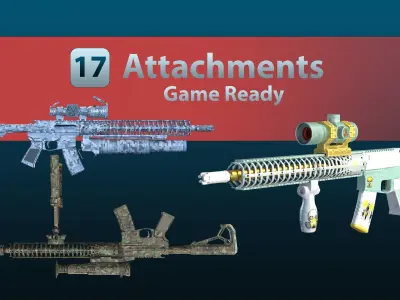 M4 - 17 Attachments - 15 Skins Vol-00 -Game Ready- Free Free low-poly 3D model