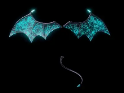Demon Cyber Wings and Tail Low-Poly Low-poly 3D model