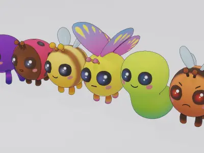 Cute Bug Pack Low-poly 3D model