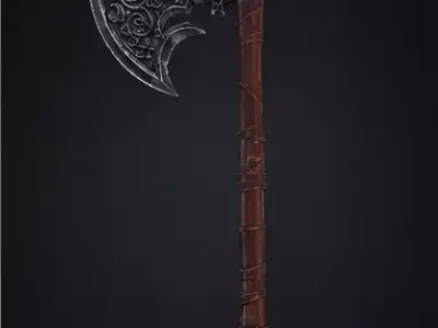 Ornate Steel Battle Axe Low-poly 3D model