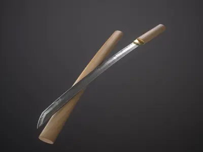 Wakizashi Japanese Sword Free low-poly 3D model