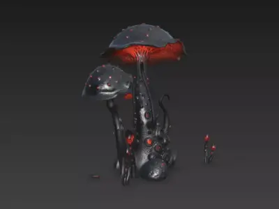 Eldritch Void Mushroom High-Poly PBR Alien Flora 4K Textures 3D model