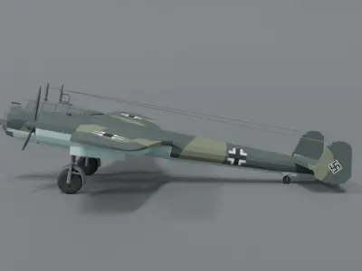 Low Poly Cartoon Dornier Do 17 Z WWII Airplane Low-poly 3D model