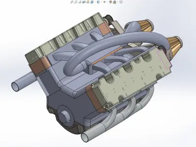 Car Engine V6 animated - solidworks 3D model