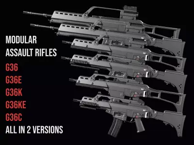 Fully modular assault rifle HK G36 G36E G36K G36KE G36C Low-poly 3D model