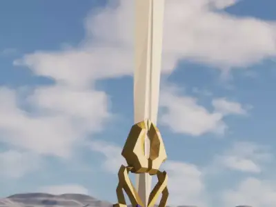 Ultra low poly metallic hero fantasy sword game-ready asset Low-poly 3D model