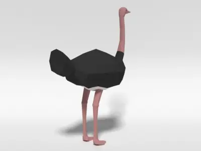 Low Poly Cartoon Ostrich Low-poly 3D model
