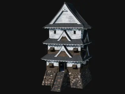 JAPANESE FORTRESS FORT TOWER WATCHTOWER WALLS FEUDAL COLLECTION Low-poly 3D model