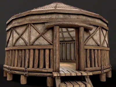 Traditional Yurt Nomads Tent with Interior 1 Low Poly PBR Low-poly 3D model