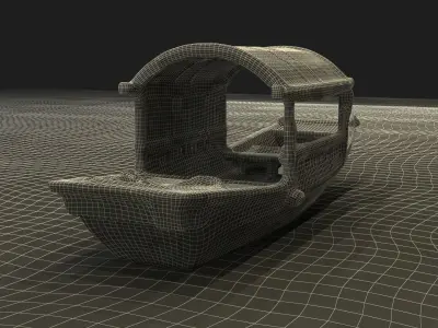 Chinese wooden boat  figure  Low-poly 3D model