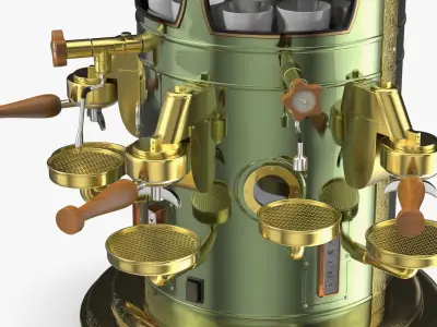 Vintage Espresso Machine With Empty Cups Green 3D model