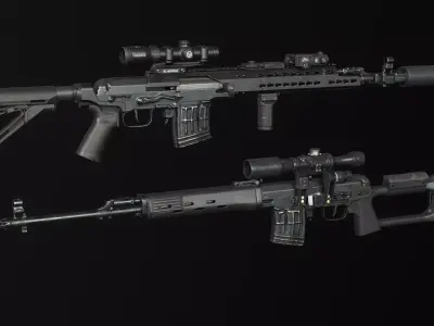 SVD Dragunov Tiger Sniper Rifle with Tactical Kits Low-poly 3D model