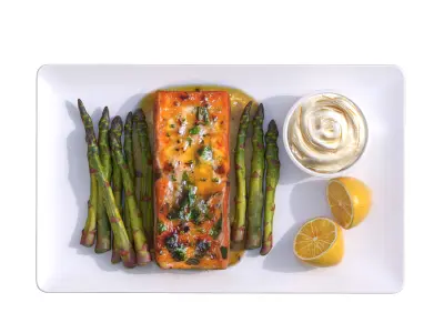 Greek Marinated Salmon Steak with Asparagus Low Low-poly 3D model