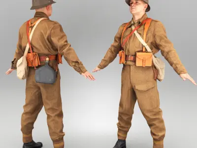 French infantryman ready for animation 360 Low-poly 3D model