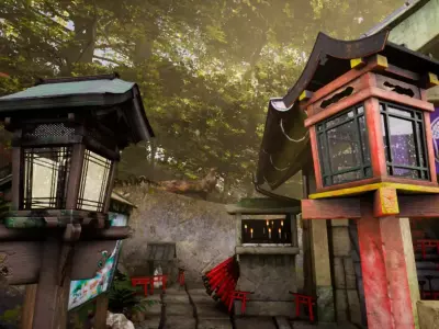 2 Japanese Wood Lamps - Fushimi Inari Taisha Low-poly 3D model