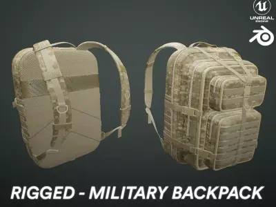 Rigged Military Backpack Low-poly 3D model