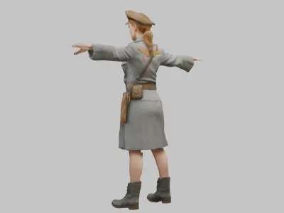 WWII Soldier Woman Low-poly 3D model