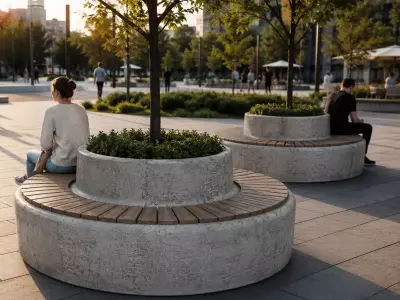 Circular Concrete Planter Bench Low-poly 3D model
