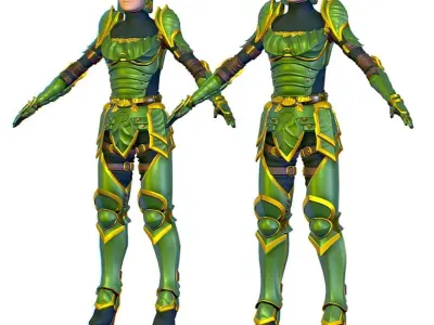 Subdivision 3D Women The Knight in Green Low-poly 3D model