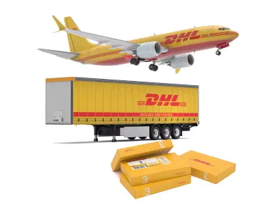 DHL Delivery Semi Trailer Boeing 737 Collection 3D model