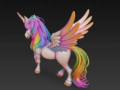 Unicorn Rainbow Realistic 3D Model Basic - Low Poly Realistic  Low-poly 3D model