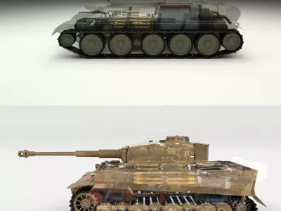 T34-76 Tiger Tank Early Pack with Interior and Engine Bay 3D model