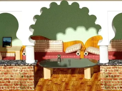 Salon living room with arches and furniture Free 3D model