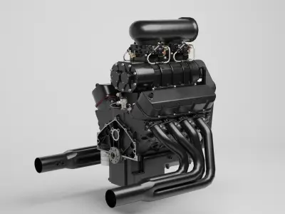 Powerful Supercharged V8 Engine Black 3D model