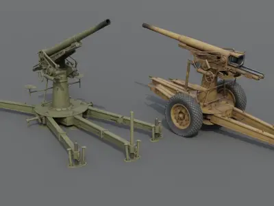 Type 88 75 mm AA gun Low-poly 3D model