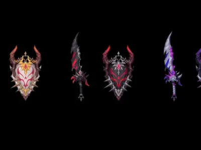 Corrupted Holy Sword and Shield Low-poly 3D model