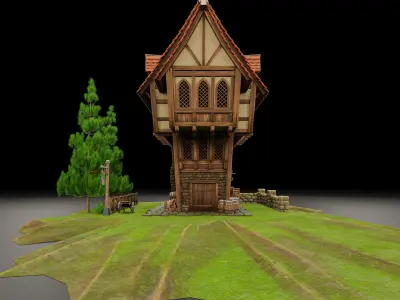 STYLIZED MEDIEVAL BUILDING 05 PRINT READY Low-poly 3D model