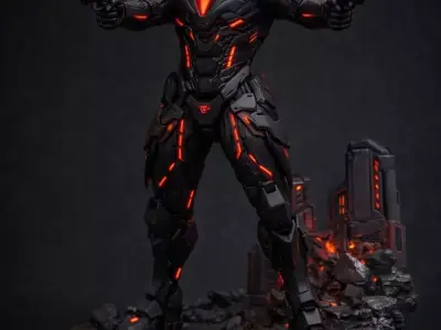 Warrior Crimson Pulse Enforcer Sci-Fi 3D Printable Miniature 3D print model