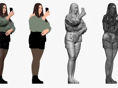 001506 girl with a phone in shorts 3D model