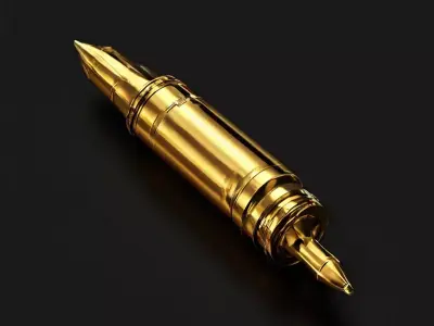 Golden Futuristic Pen 3D Model Low-poly 3D model