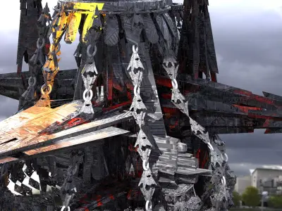 Sci fi Lava Mountain station 1 Low-poly 3D model