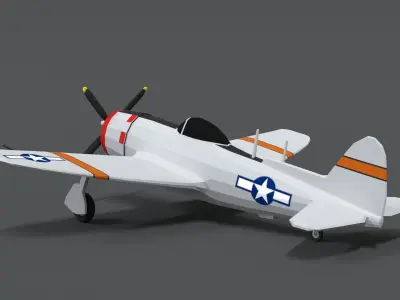 Low Poly Cartoon P-47 N Thunderbolt WWII Airplane Low-poly 3D model