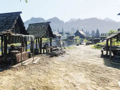 Feudal Japanese Village Environment Low-poly 3D model