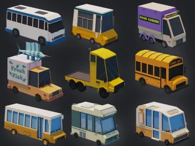 Stylized Cars Trucks Vans and More Low-poly 3D model