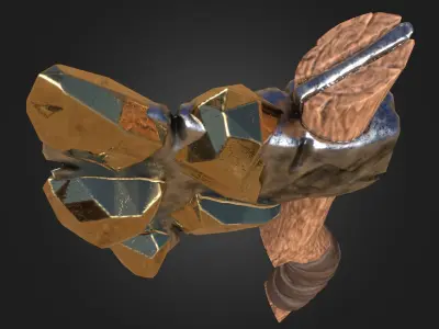 Stylized Melee Weapon Axe with Golden Crystals PBR game ready Low-poly 3D model