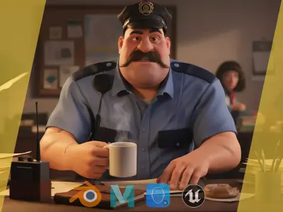 Stylized Cartoon Police Officer Chubby Policeman 3D Low-poly 3D model