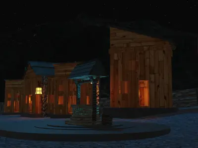 old castle  blender  castle and a few houses  Low-poly 3D model