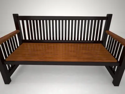 Wooden Bench 3D model 7