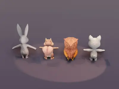 Wolf Owl Squirrel Rabbit Pack 3D Model Low-poly 3D model