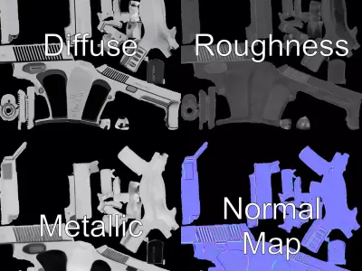 Sleek Silver Handgun model pack Low-poly 3D model