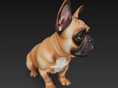 French Bulldog Brown Dog Realistic 3D Model - Low Poly Realistic Low-poly 3D model