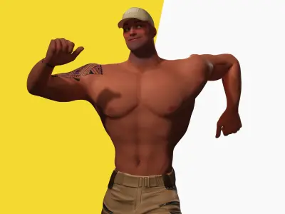 Muscle Stylized Strongman Bodyguard Commander Low-poly 3D model Low-poly 3D model