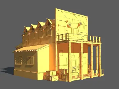 Wild West Hotel Building Low Poly Low-poly 3D model